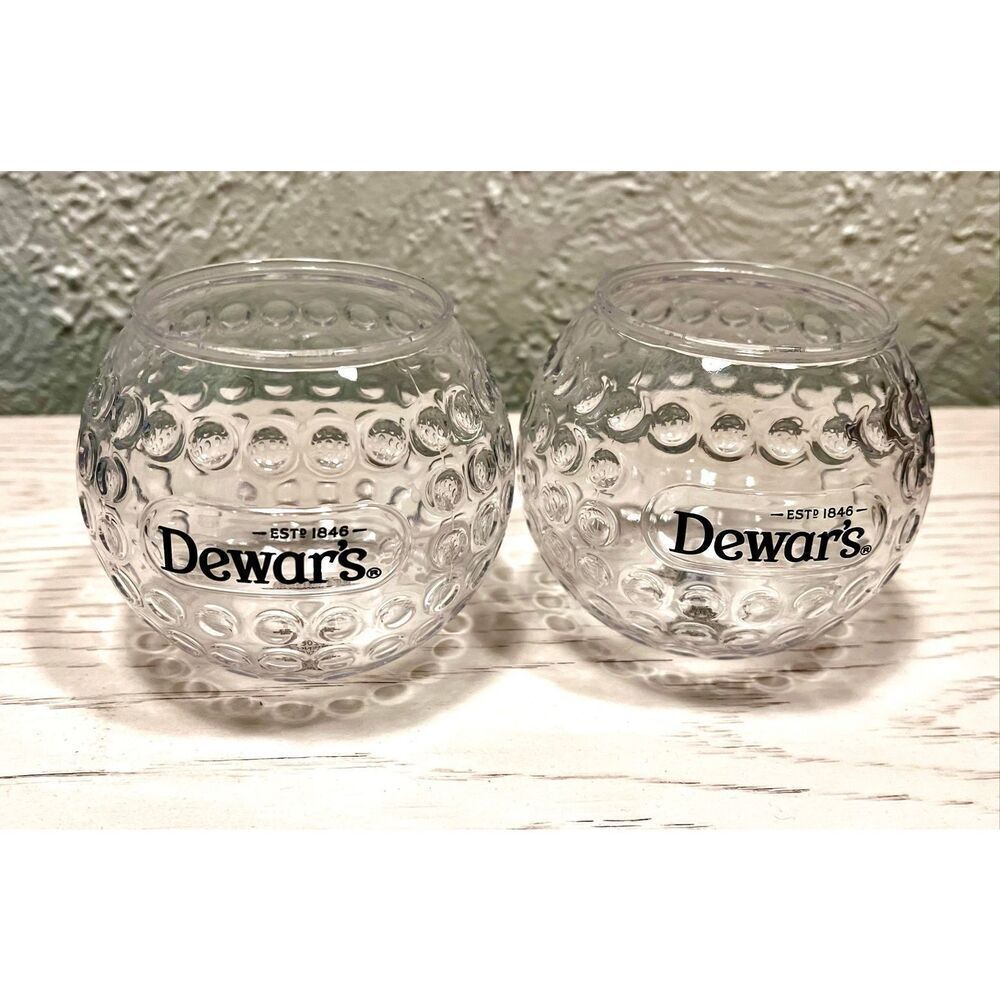 Set of 2 Dewar's Plastic Whiskey Glasses Made to Look Like Dimpled Golf Ball